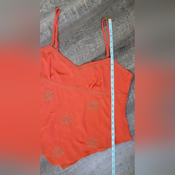Vintage Y2K Asymetric Empire Tank Women's 12 Orange & Gold Boho New York & Co. - Picture 11 of 11